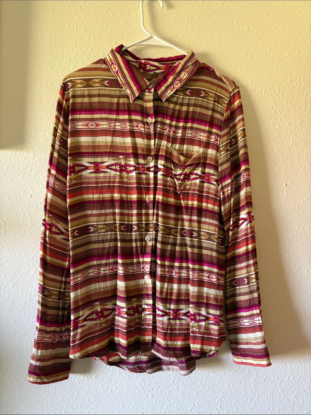 Stetson Women's Aztec Stripe Button-Down Shirt in Brown & Pink